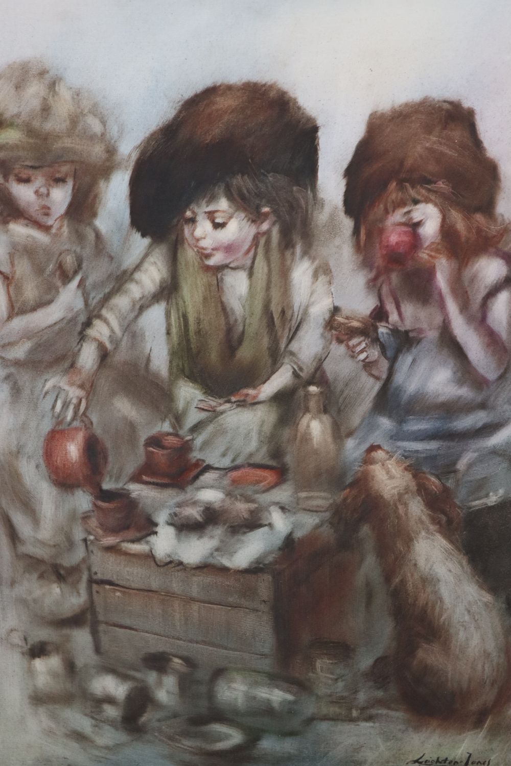 Barry Leighton-Jones (1932-2011), oil on canvas, Street urchins drinking tea, signed, 102 x 76cm